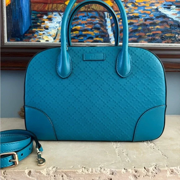 Gucci Teal Calf Leather Diamanté Satchel - Picture 1 of 10